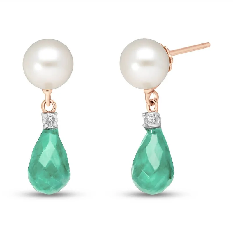 floral-inspired jade earrings-Hazel grain earrings-14K Solid Rose Gold Stud Earrings w/ Diamonds, Emerald & Pearls