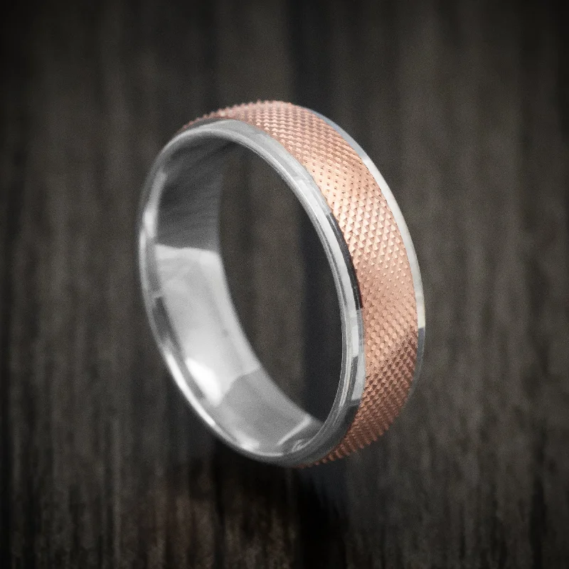 tarnished rose eternity ring-Drift stripe ring-14K Two-Tone Rose and White Gold Men's Ring Custom Wedding Band