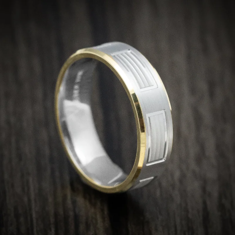 gothic-inspired wolf talon ring-Quinoa seed ring-14K Two-Tone Yellow and White Gold Men's Ring Custom Wedding Band