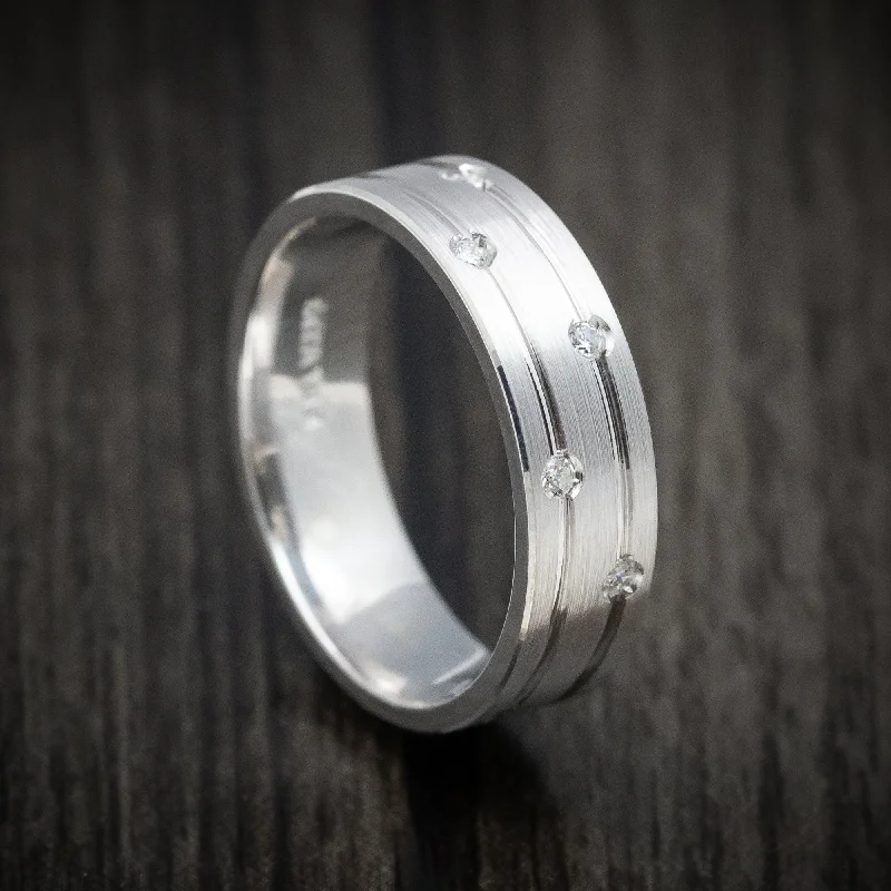 inscribed lineage ring-Celtic spiral ring-14K White Gold Men's Ring Custom Diamond Wedding Band