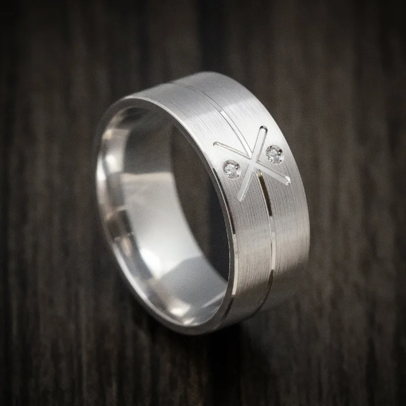 adjustable maple crest ring-Aluminum band ring-14K White Gold Men's Ring with Diamonds Custom Made Band