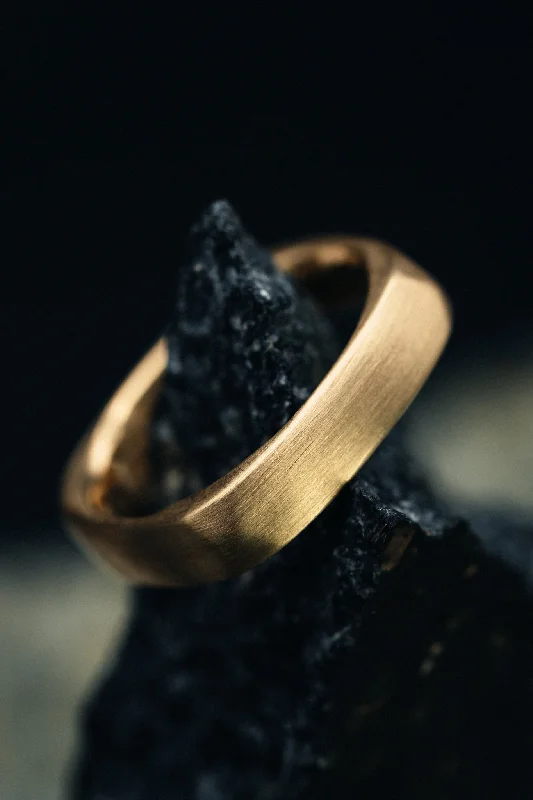 adjustable crest summit ring-Spruce needle ring-14k Yellow Gold Square Wedding Band