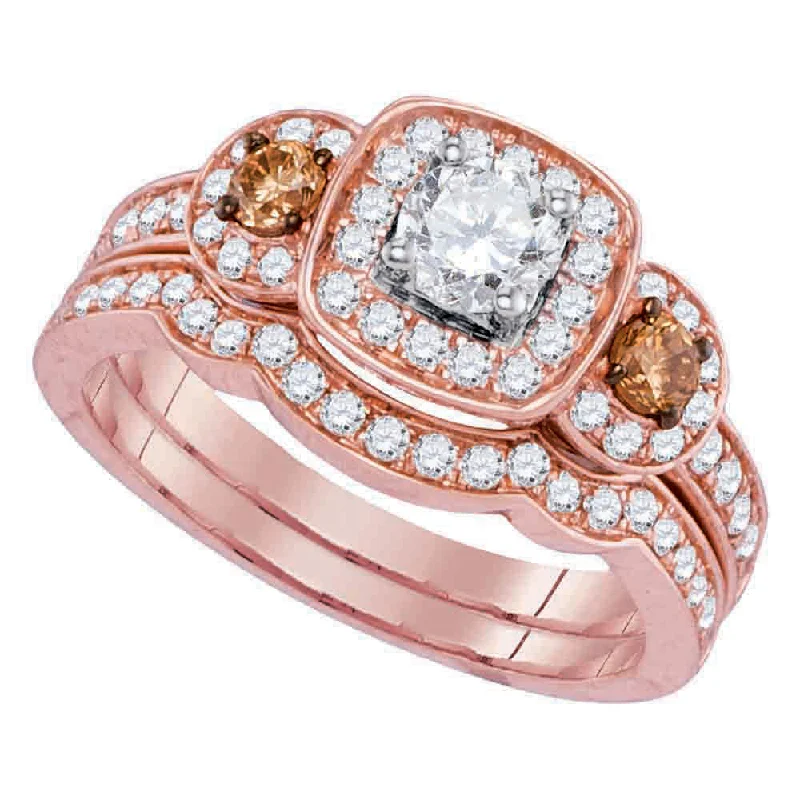 modern contoured band ring-Tucked seam ring-14kt Rose Gold Round Diamond Bridal Wedding Ring Band Set 1 Cttw