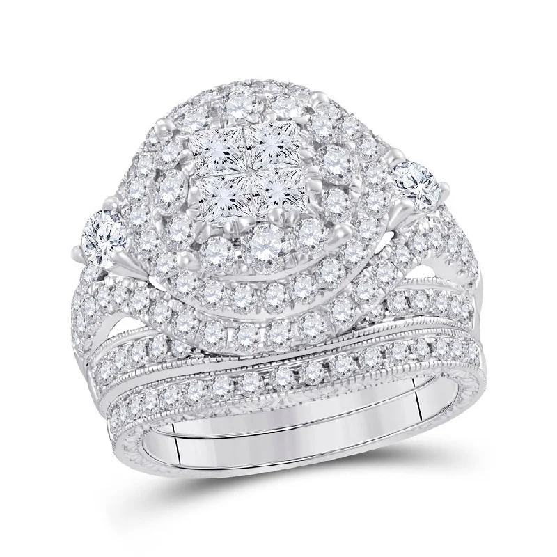 gothic-inspired eagle claw ring-Coral bead ring-14kt White Gold Princess Diamond Bridal Wedding Ring Band Set 2-3/4 Cttw