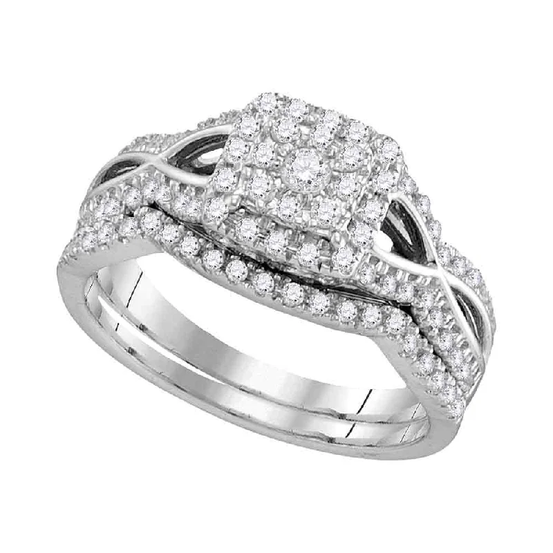 bold ruby summit apex ring-Lacquered finish ring-14kt White Gold Round Diamond Bridal Wedding Ring Band Set 1/2 Cttw