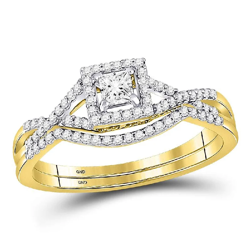 modern prong-set emerald ring-Vaulted band ring-14kt Yellow Gold Princess Diamond Bridal Wedding Ring Band Set 1/3 Cttw