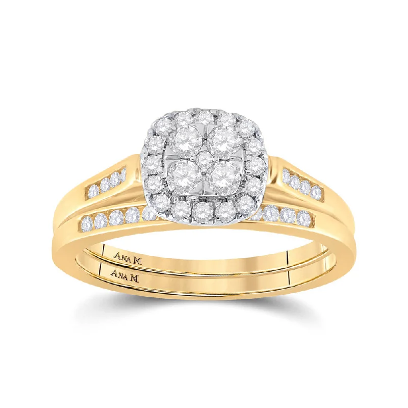 inscribed tradition ring-Bamboo band ring-14kt Yellow Gold Round Diamond Cluster Bridal Wedding Ring Band Set 1/2 Cttw