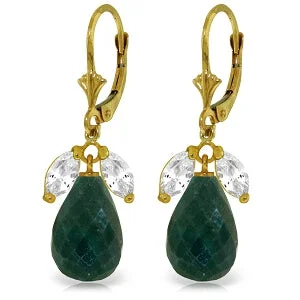 gothic-inspired hawk talon earrings-Bunched gem earrings-18.6 Carat 14K Solid Yellow Gold Leverback Earrings Emerald White Topaz