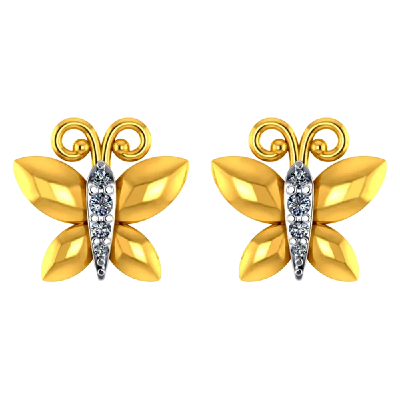 adjustable peak ridge earrings-Branch vein earrings-22k Butterfly Shaped Gold Earrings With Intricate Stone Detailing