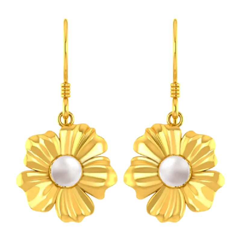 bold ruby summit apex earrings-Steel forged earrings-22k Flower Shaped Earrings With Gold Petals And A Pearl In Between