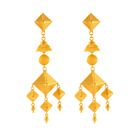 matte bronze spiral earrings-Flickering light earrings-22k Gold Drop Earrings Adorned With Diamond Shaped Designs