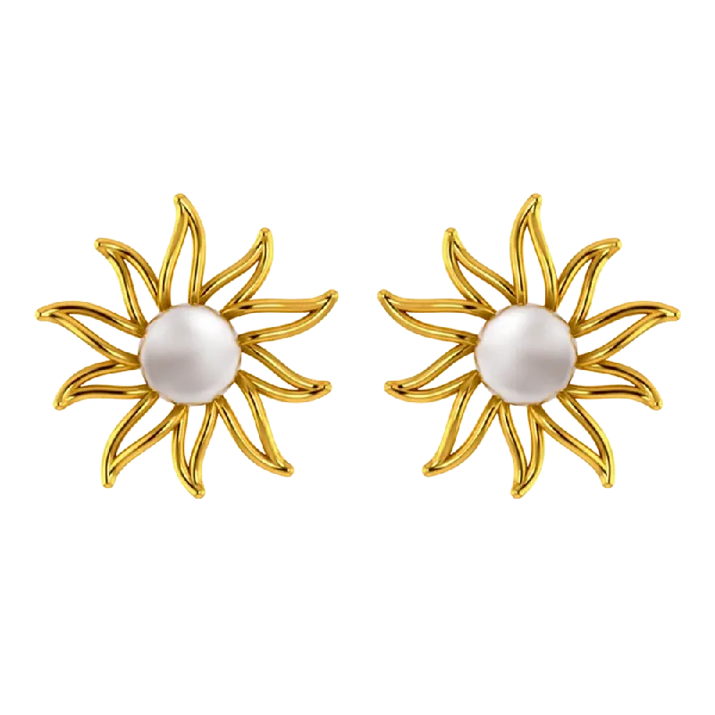 adjustable ridge crest earrings-Streaked quartz earrings-22k Gold Earrings With A Pearl In The Shape Of A Sun