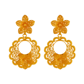 modern contoured drop earrings-Tucked seam earrings-22k Gold Earrings With Floral Design And Intricate Craftsmanship