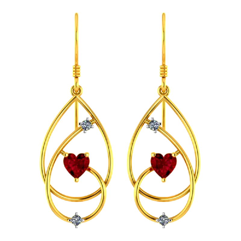 bohemian summit ridge earrings-Arcing hoop earrings-22k Gold Earrings With Intricate Design And Red Heart Shaped Stone