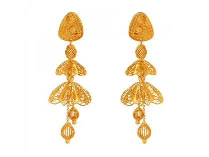 modern contoured drop earrings-Tucked seam earrings-22k Gold Overlapping Bell Jhumka Earrings