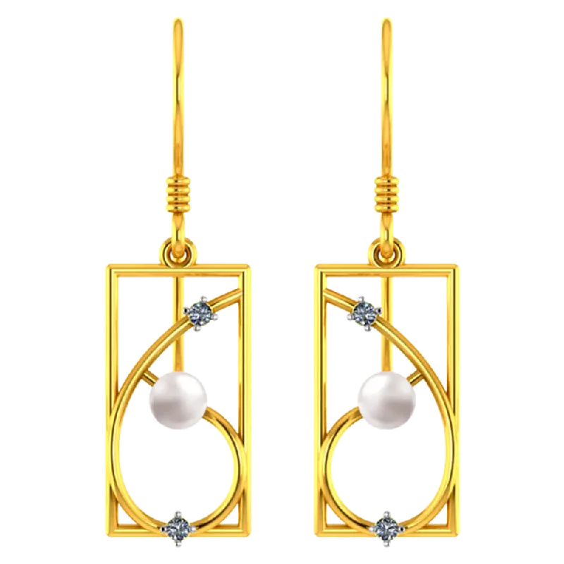 adjustable peak crest earrings-Cotton band earrings-22k Rectangular Gold Earrings With Unique Design And A Pearl