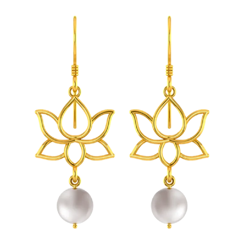 minimalist ridge apex earrings-Charcoal pearl earrings-22k Unique Earrings With Gold Lotus Design And A Hanging Pearl