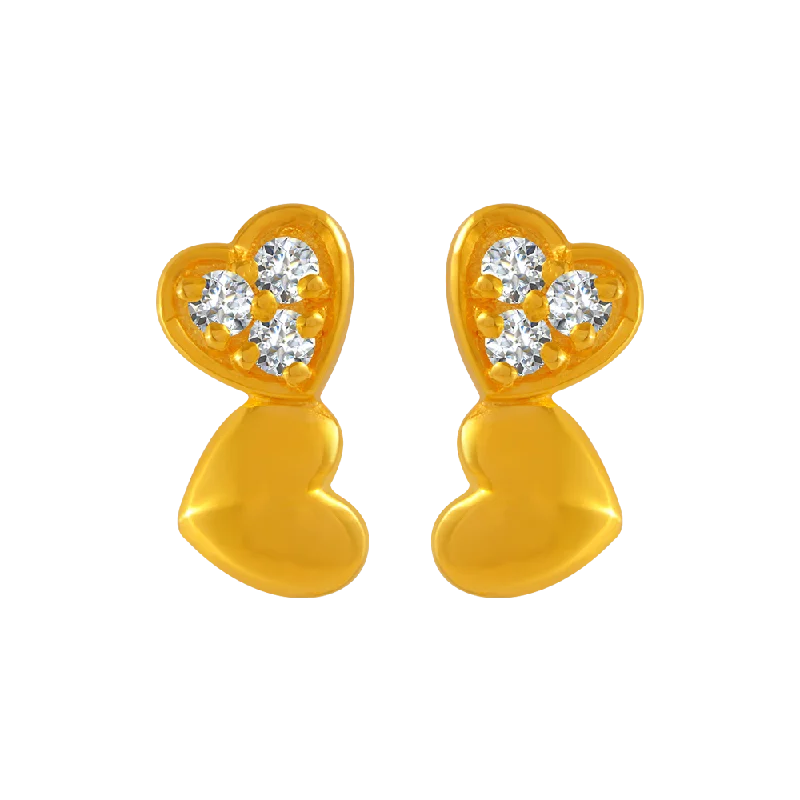 matte silver stellar earrings-Satin weave earrings-22KT Yellow Gold And American Diamond Stud Earrings For Women