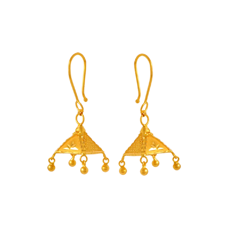 nature-themed crest ridge earrings-Carved pattern earrings-22KT Yellow Gold Jhumki Earrings For Women