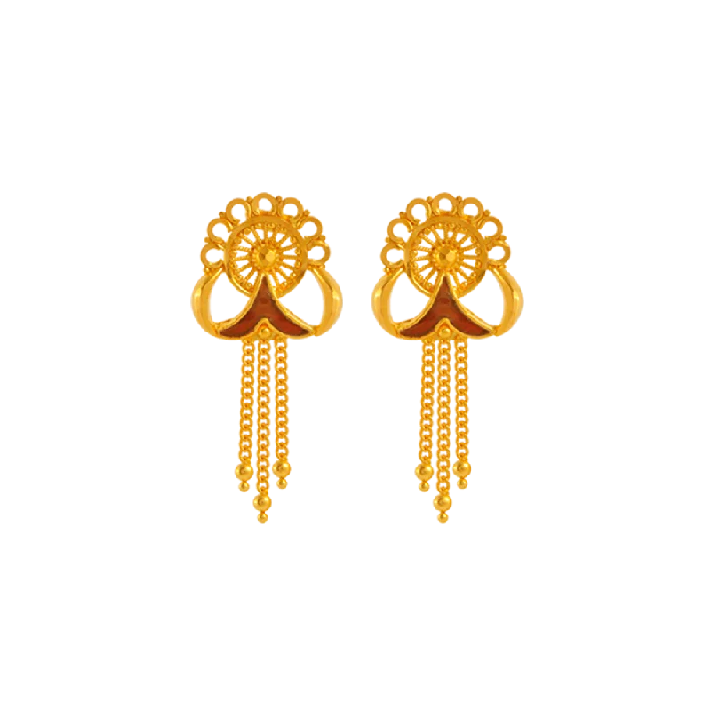 modern layered chalcedony earrings-Vedic gold earrings-22KT Yellow Gold Jhumki Earrings For Women