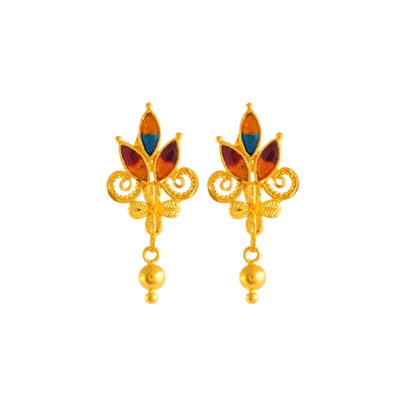 floral-inspired peridot earrings-Baroque twist earrings-22KT Yellow Gold Jhumki Earrings For Women