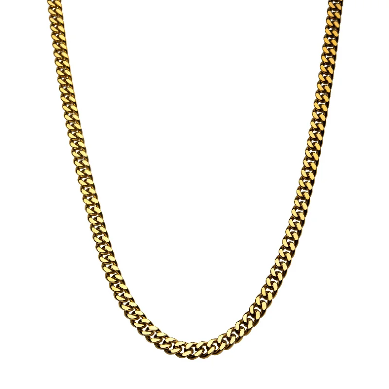 minimalist crest summit necklace-Floral print necklace-24" Gold Plated Stainless Steel Cuban Link Necklace- 8mm