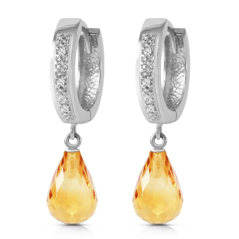 nature-themed crest ridge earrings-Carved pattern earrings-4.54 Carat 14K Solid White Gold Epitome Of Elegance Citrine Diamond Earrings