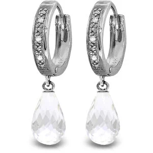 pear-cut sapphire earrings-Pale mist earrings-4.54 Carat 14K Solid White Gold Hoop Earrings Diamond White Topaz