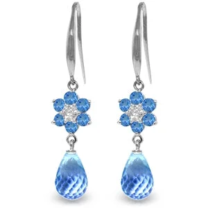 vintage-style emerald earrings-Layer pattern earrings-5.51 Carat 14K Solid White Gold Coast Is Unclear Blue Topaz Diamond Earrings