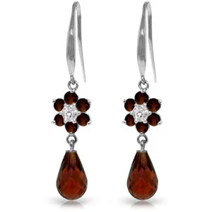 artisan-crafted gold earrings-Jute wrap earrings-5.51 Carat 14K Solid White Gold Inebriated Garnet Diamond Earrings