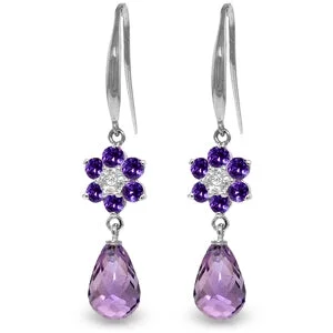 minimalist crest apex earrings-Outer stone earrings-5.51 Carat 14K Solid White Gold Sentimental Amethyst Diamond Earrings