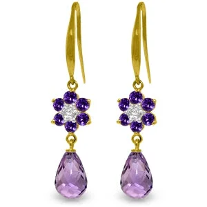 floral-inspired peridot earrings-Baroque twist earrings-5.51 Carat 14K Solid Yellow Gold Botanica Amethyst Diamond Earrings