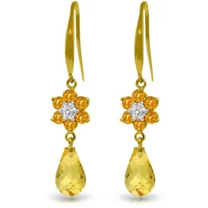 tarnished silver hoop earrings-High bezel earrings-5.51 Carat 14K Solid Yellow Gold Botanica Citrine Diamond Earrings