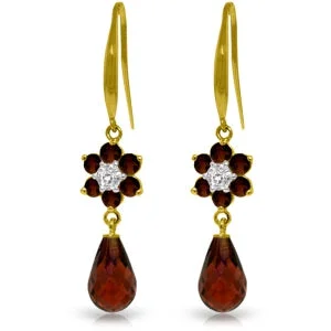 bohemian summit ridge earrings-Arcing hoop earrings-5.51 Carat 14K Solid Yellow Gold Botanica Garnet Diamond Earrings