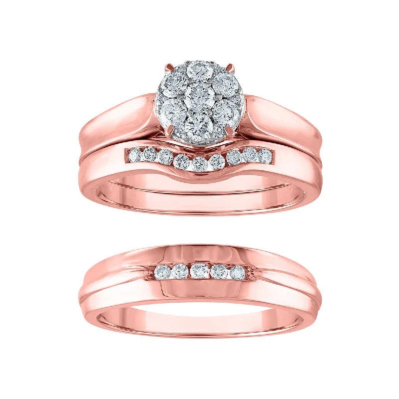 gothic-inspired hawk talon ring-Bunched gem ring-5/8 CTW Diamond Wedding Trio Set in 10KT Rose Gold