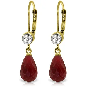 matte rose layer earrings-Brass toned earrings-6.63 Carat 14K Solid Yellow Gold Femme Ruby Diamond Earrings