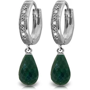 raw turquoise cluster earrings-Quartz vein earrings-6.64 Carat 14K Solid White Gold Hoop Earrings Diamond Emerald