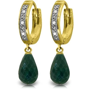 vintage-style jade earrings-Helix spiral earrings-6.64 Carat 14K Solid Yellow Gold Hoop Earrings Diamond Emerald