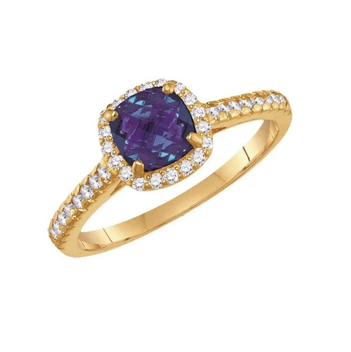 rustic opal inlay ring-Pewter cast ring-6MM Cushion Alexandrite and White Sapphire Birthstone Ring in 10KT Yellow Gold