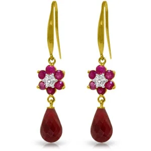 floral-inspired citrine earrings-Ripple tide earrings-7.61 Carat 14K Solid Yellow Gold Botanica Ruby Diamond Earrings