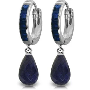 adjustable blaze earrings-Sculpted cut earrings-7.8 Carat 14K Solid White Gold Hoop Earrings Dangling Sapphire