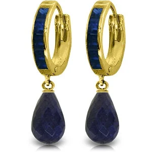 modern layered chalcedony earrings-Vedic gold earrings-7.8 Carat 14K Solid Yellow Gold Hoop Earrings Dangling Sapphire