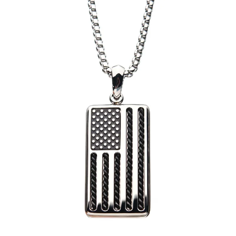 raw jade accent necklace-Zebra jasper necklace-American Flag Stainless Steel Enamel Pendant