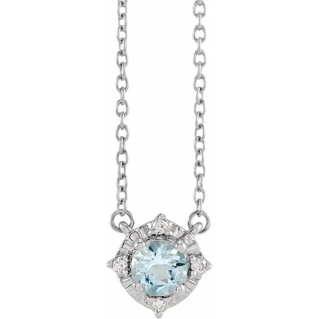 adjustable maple crest necklace-Aluminum chain necklace-Aquamarine Necklace with Diamond Halo