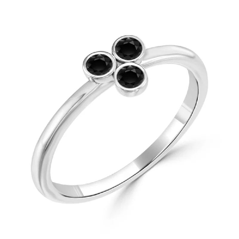 artisan-crafted jade ring-Nebula design ring-Auriya 1/5ctw Stackable 3-Stone Cluster Black Diamond Ring 10K Gold Ultra-thin