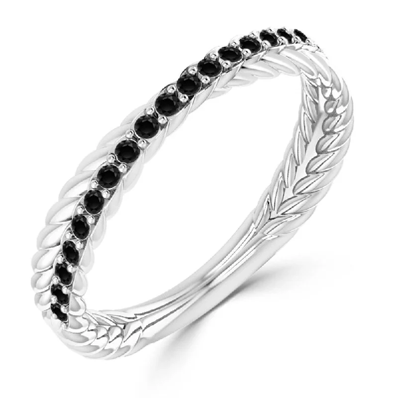 inscribed eternity ring-Raised gem ring-Auriya 10K Gold 1/5ct TDW Stackable Twisted Rope Black Diamond Wedding Band