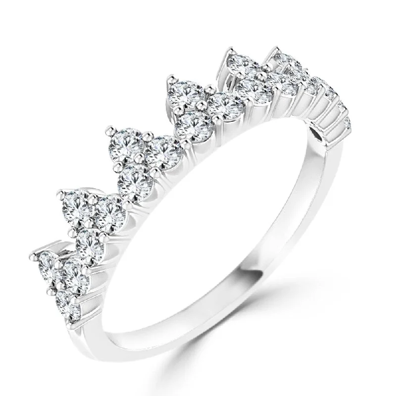 modern sleek peak summit ring-Coarse texture ring-Auriya 10K While Gold 5/8ct TDW Prong Diamond Crown Wedding Band