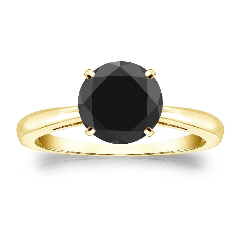 artisan-crafted jade ring-Nebula design ring-Auriya 14k Gold 2ctw Round Solitaire Black Diamond Engagement Ring