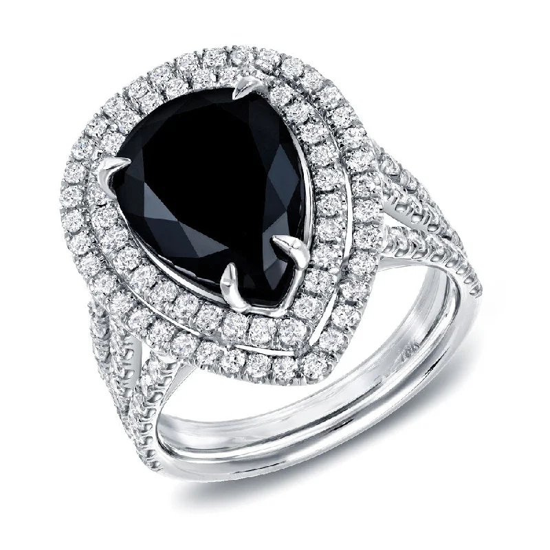 modern sleek stellar ring-Meadow grass ring-Auriya 18k White Gold 5 3/4ct TDW Pear Cut Black Diamond Ring (G-H, SI1-SI2)