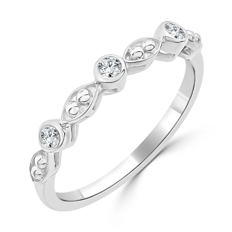 matte silver stellar ring-Satin weave ring-Auriya Petite Beaded Stackable Diamond Wedding Band 0.08ctw 10K Gold